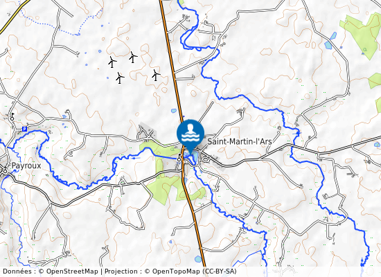 St Martin L Ars - Plan D Eau Communal (Le Clain) sur la carte