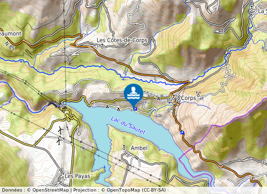 Corps - Lac Du Sautet - Base Nautique sur la carte