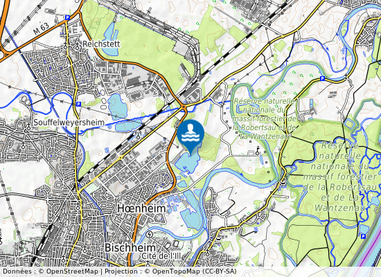 Baignade La Ballastiere Bischheim sur la carte